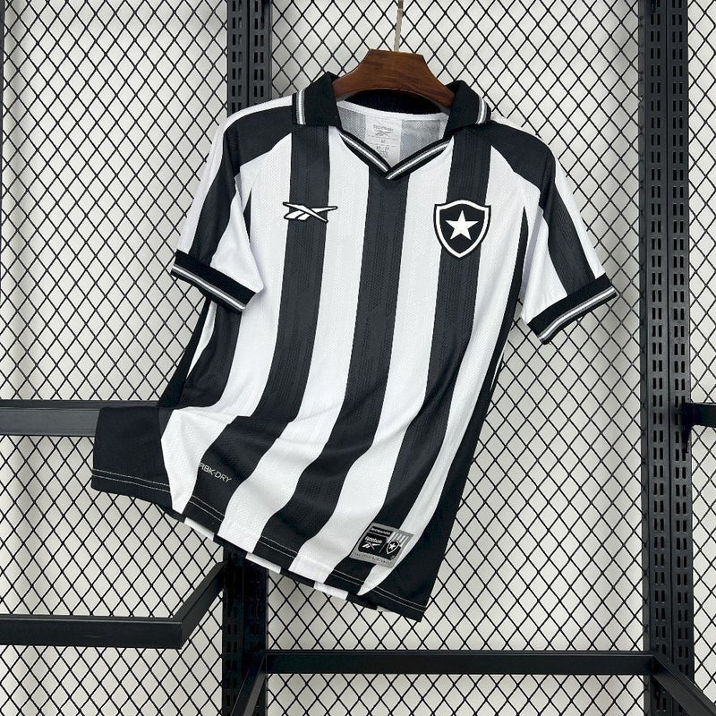 Camisa Botafogo Titular 2025/2026 Home Adidas Original | Gola Polo | Listrada Preto e Branco sem logotipo de patrocínio.